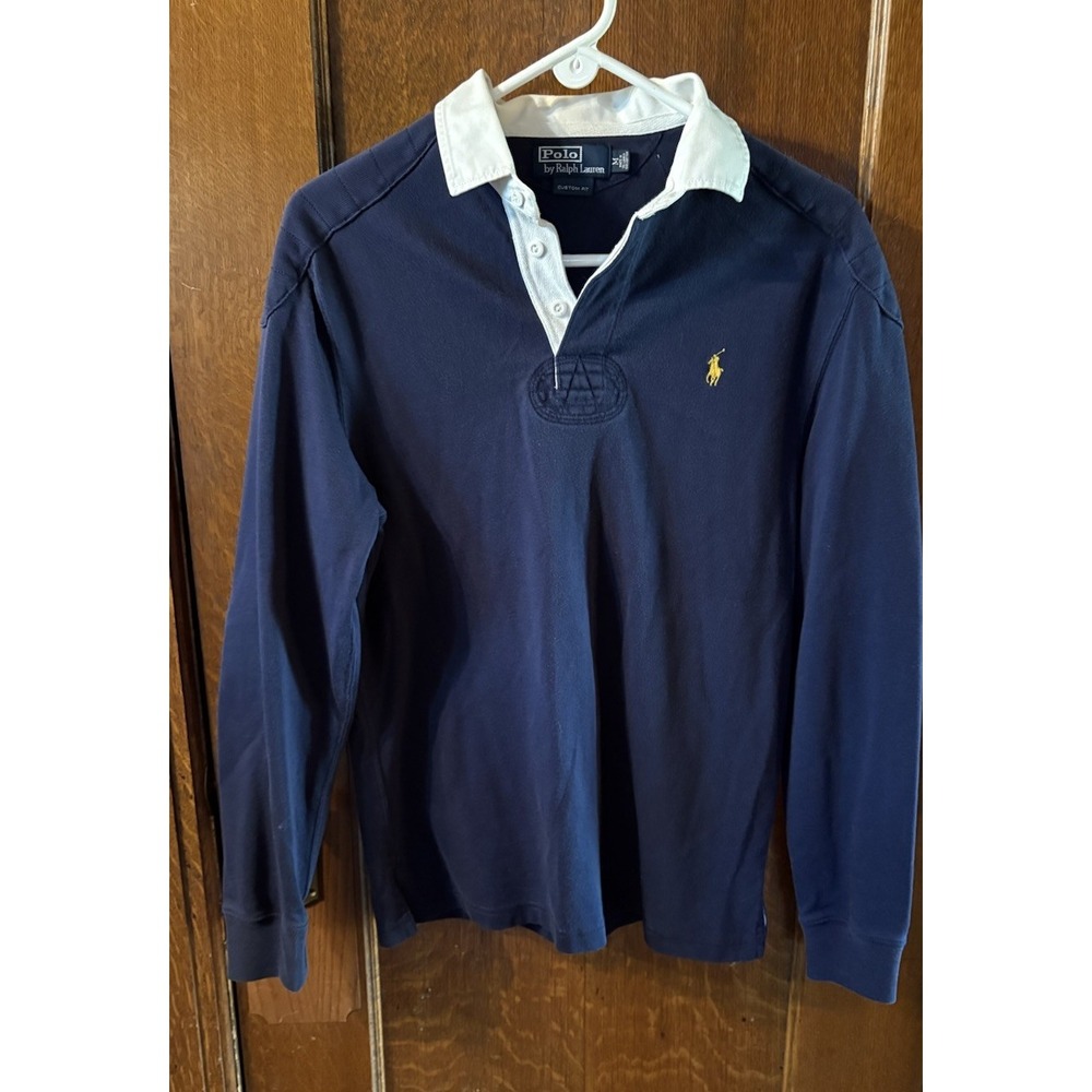 Polo Ralph Lauren Long Sleeve Mens M Size Blue Yellow Horse Preppy Rugby Y2K